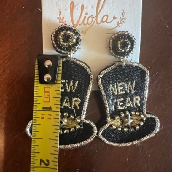 Viola New Year Beaded Statement Earrings - Black & Gold - Picture 3 of 5